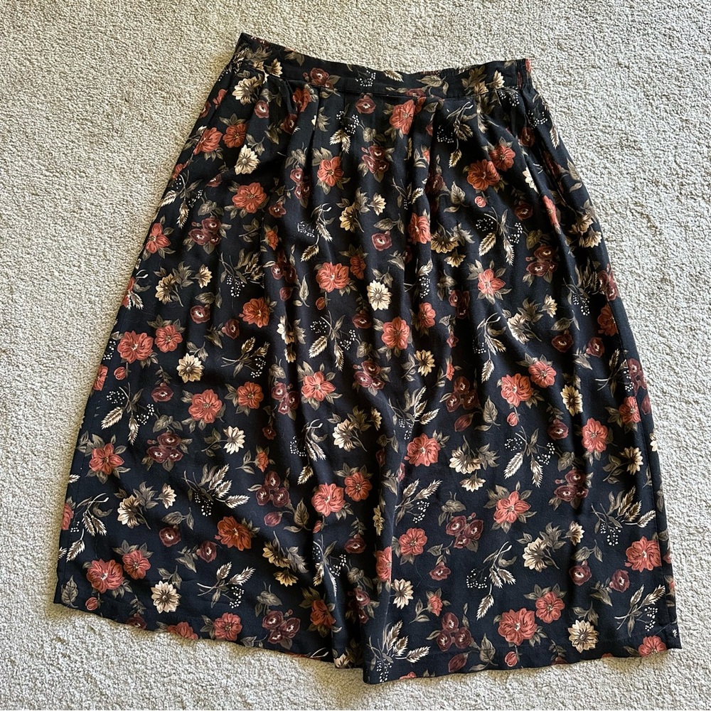 vintage 90s black floral midi skirt